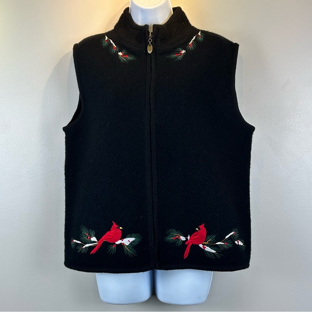 Vintage Timberlea Wool Christmas‎ Sweater Vest Womens Large Embroidered Teacher